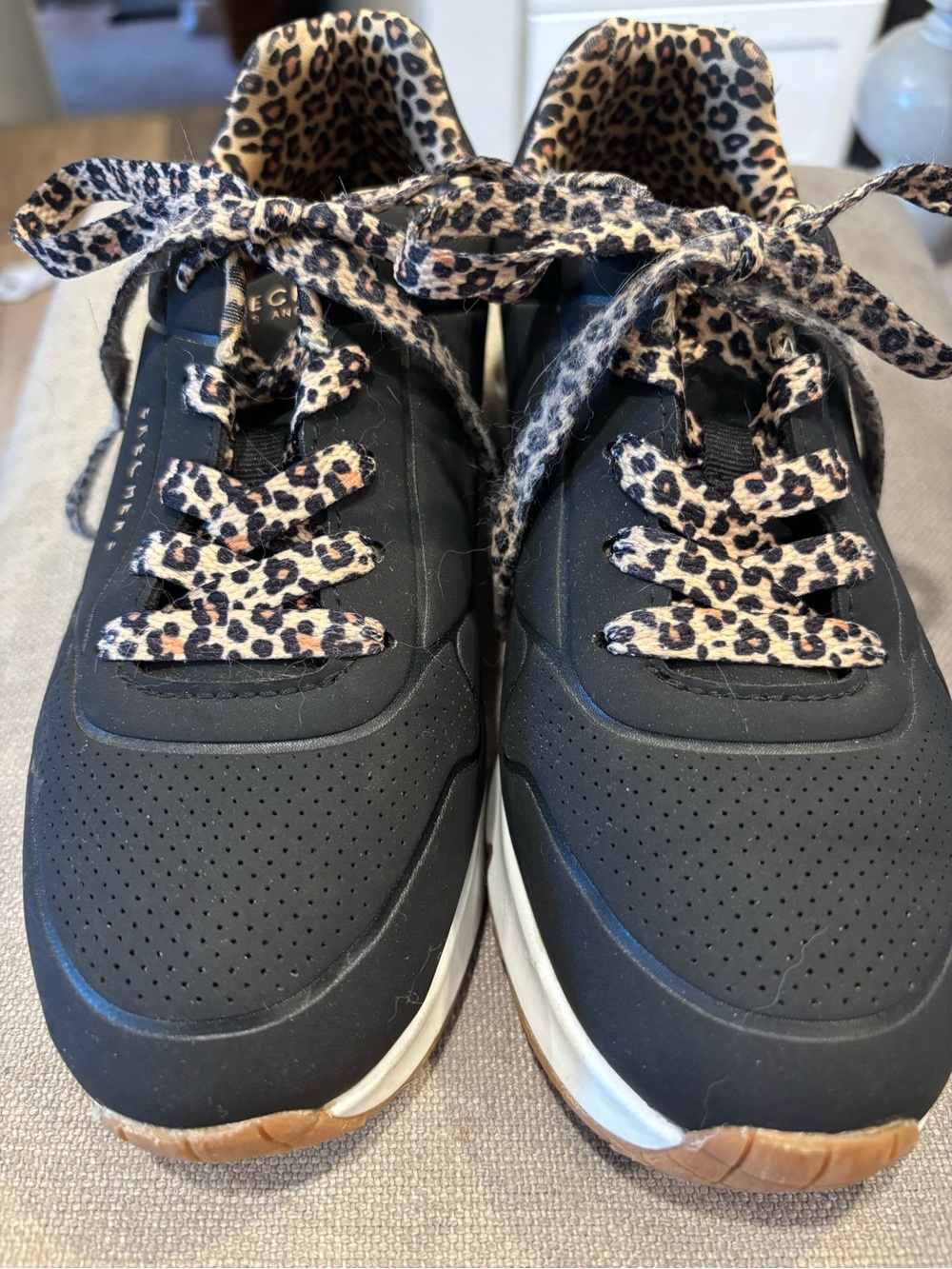 Skechers Black Sneakers with Leopard Print Accents